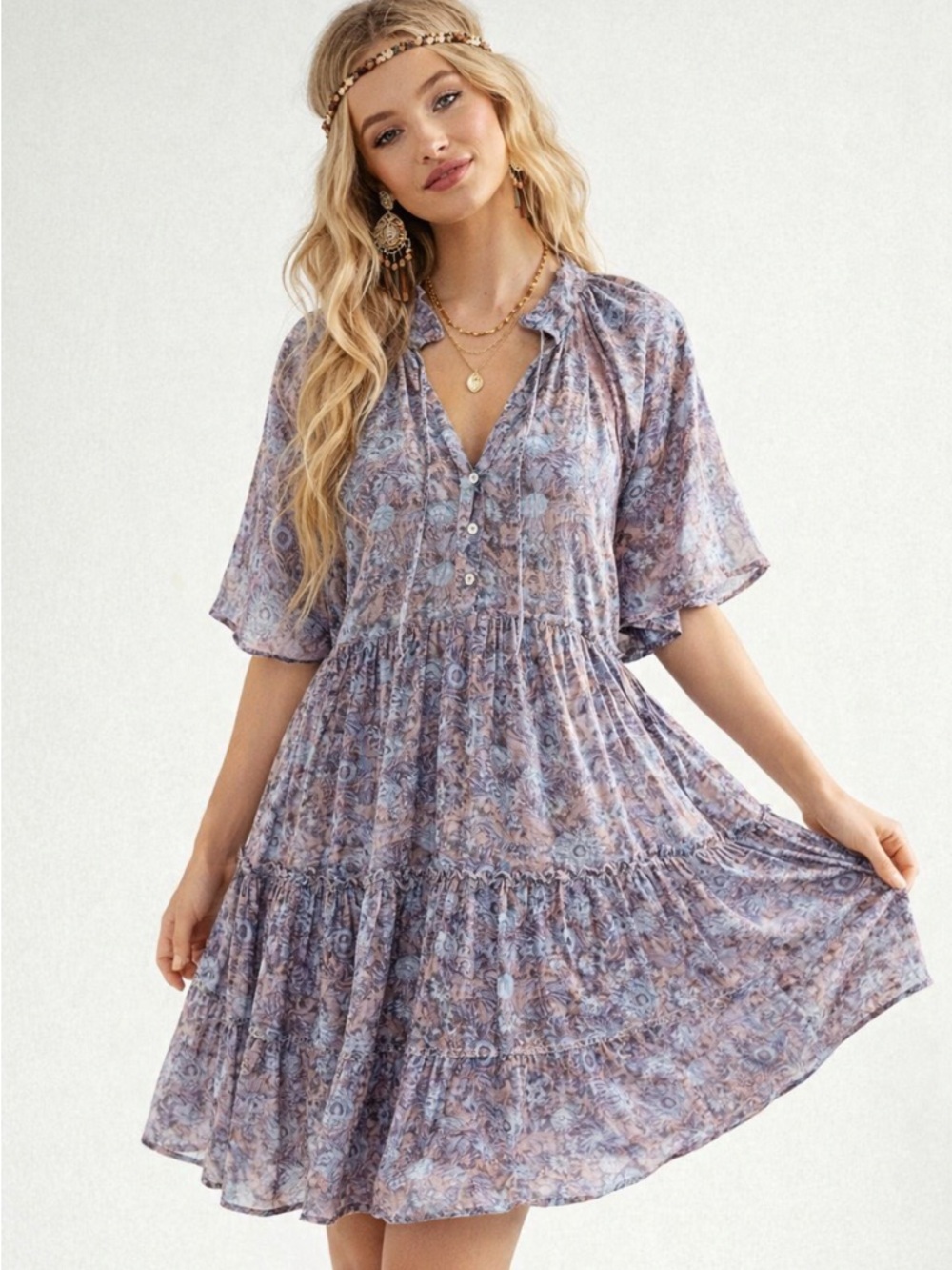 Anthropologie Kinga Csilla Tiered Floral Cotton Mini Dress Size XS 38684